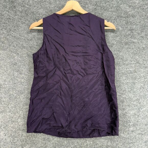 J. Crew Blouse Women 2 Purple Silk Sleeveless Wide Strap Pleated V-Neck Casual - Picture 2 of 6